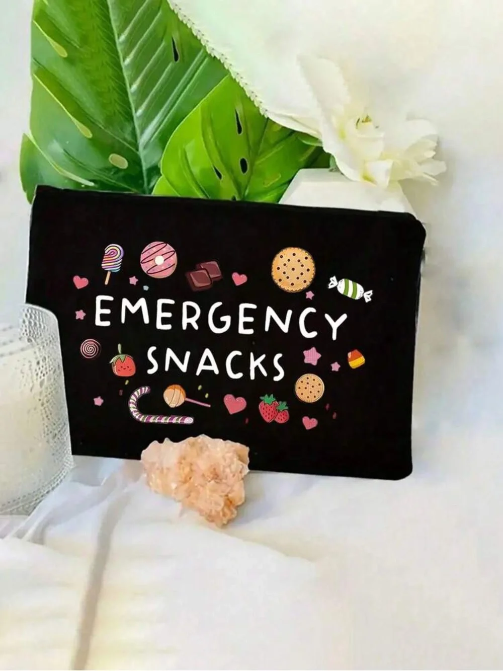 Emergency Snacks Canvas Zipper Pouch Cosmetic Bag Makeup Travel Organizer Gift - Picture 3 of 4